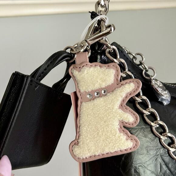 JUICY COUTURE Juicify Shoulder Bag Charms Scottie Dog BLK Liquorice Textured Y2K - Picture 14 of 16